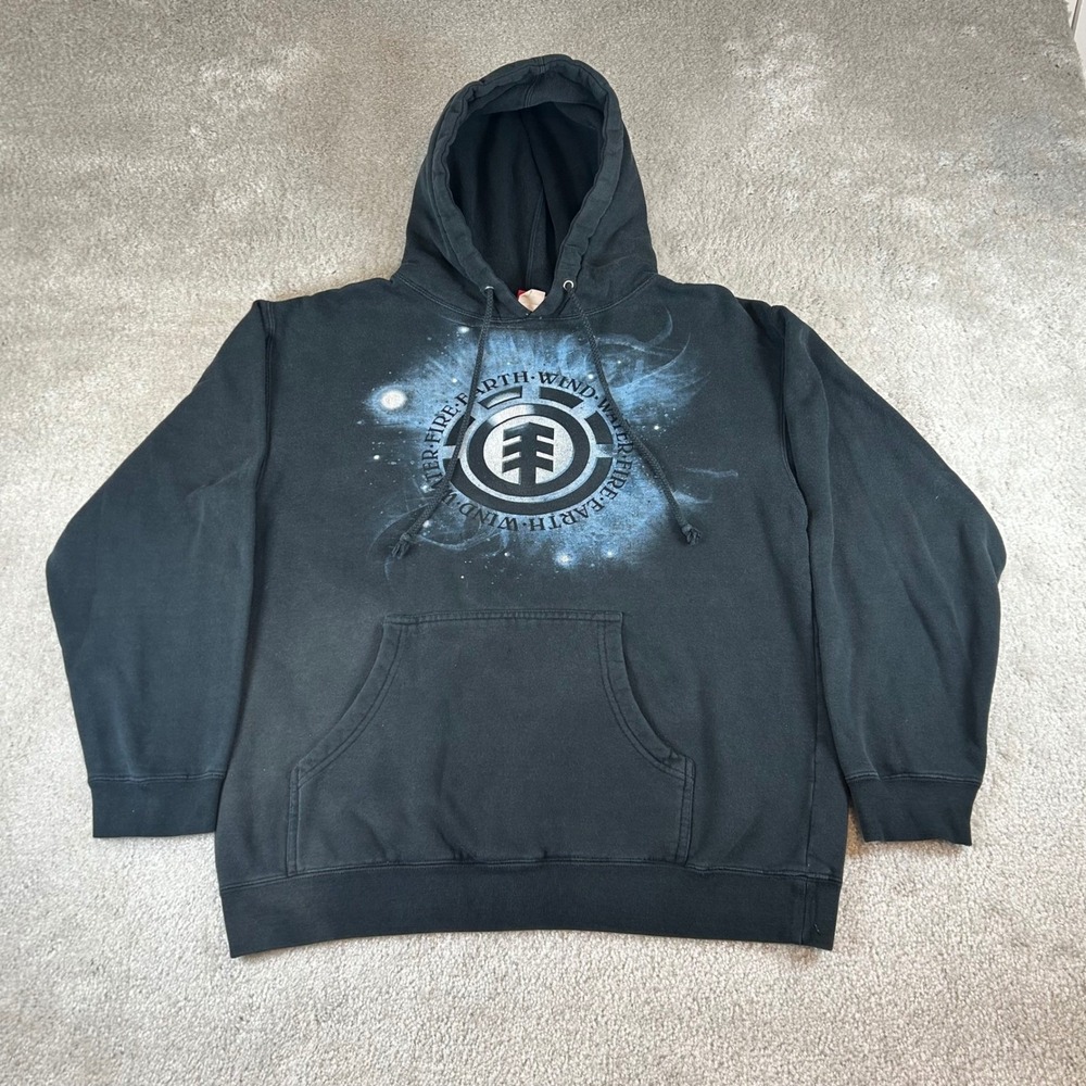 Vintage Y2K Element Skateboards Hoodie Men's Small Black Galaxy Tree Logo Faded